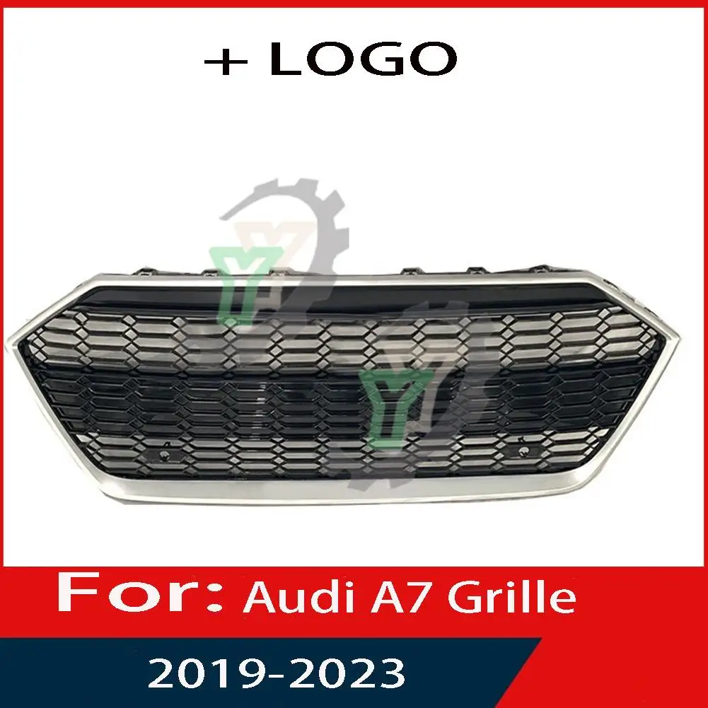 With ACC For Audi A7/S7 2019 2020 2021 2022 2023 Car Front Bumper Grille Centre Panel Styling Upper Grill (Modify For RS7 style)