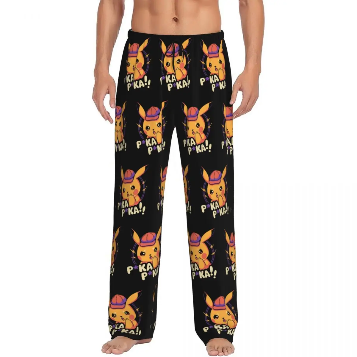 

Custom P-Pikachus Pajama Pants Sleepwear Men Elastic Waistband Series Video Games Sleep Lounge Bottoms with Pockets