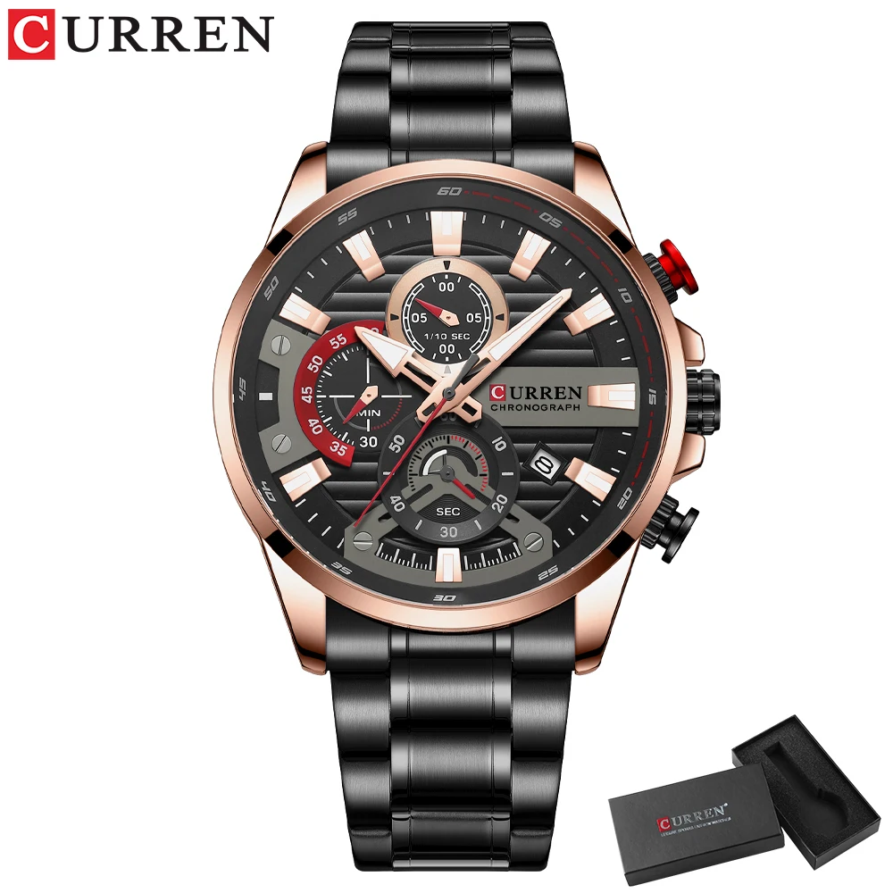 Curren neue blaue Multifunktions-Quarzuhren mit Edelstahl armbanduhren für Männer mit leuchtenden Zeigern 10