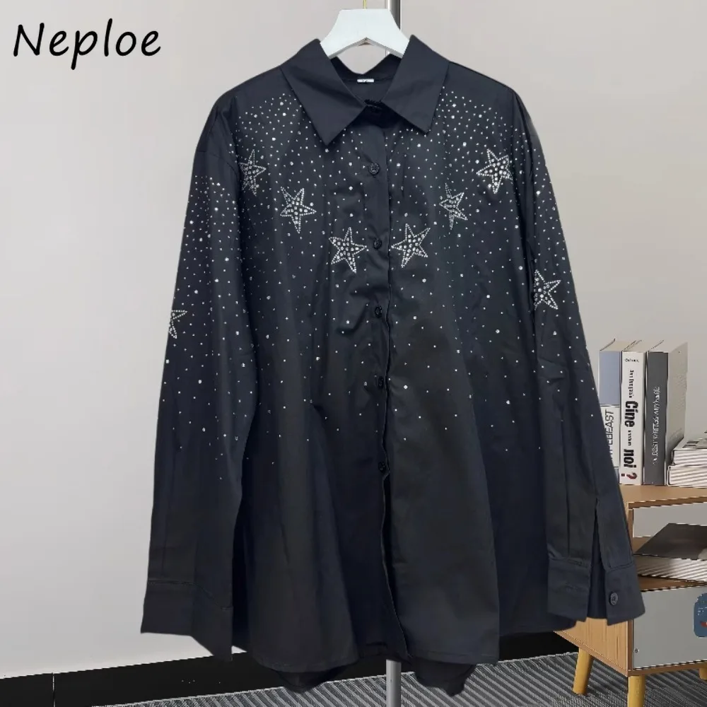 Neploe 2025 Early Spring New Casual Ropa Mujer Loose Sweet Star Diamond Profile High Street Shirt Lazy Simple All-match Blouses