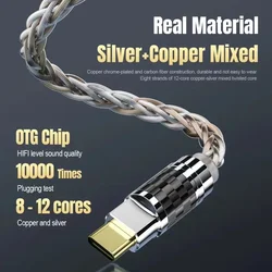 OTG Type C Micro USB Headphone Audio Cables Hifi Adapter 4N Pure Silver Wire Amplifier Sound Card USB C Data Cable Converters