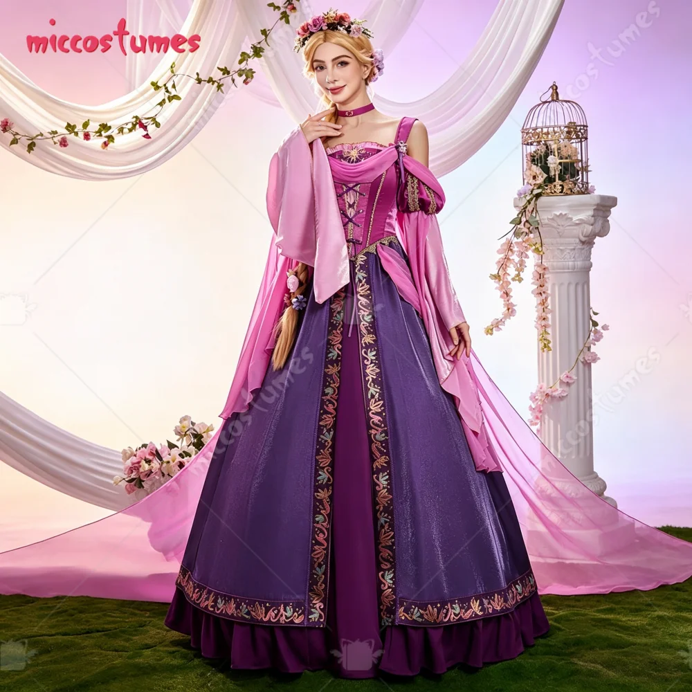 US+EU Lagerbestand Miccostumes Damen Mittelalterliches Prinzessinnenkleid mit Kranz-Kopfschmuck und flatternden Bändern für Halloween