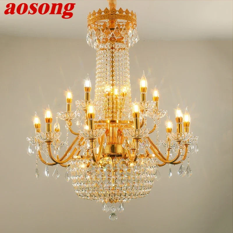 AOSONG Luxurious Golden Crystal Pendant Lamp European Candle Lamp Art Living Room Restaurant  Bedroom Villa Hotel Chandelier