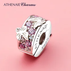 ATHENAIE Pink Butterfly Clips 925 Sterling Silver Safety ,Rubber Stopper Clips Compatible with European Bracelets Bangle