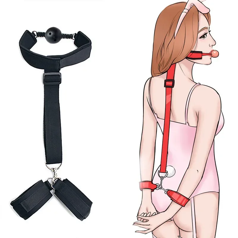 Bdsm-Conjunto de Bondage para mujer y parejas, esposas para cuello, juego de restricción sin vibrador, muñeca, boca, correa de mordaza, fetiche, Juguetes sexuales