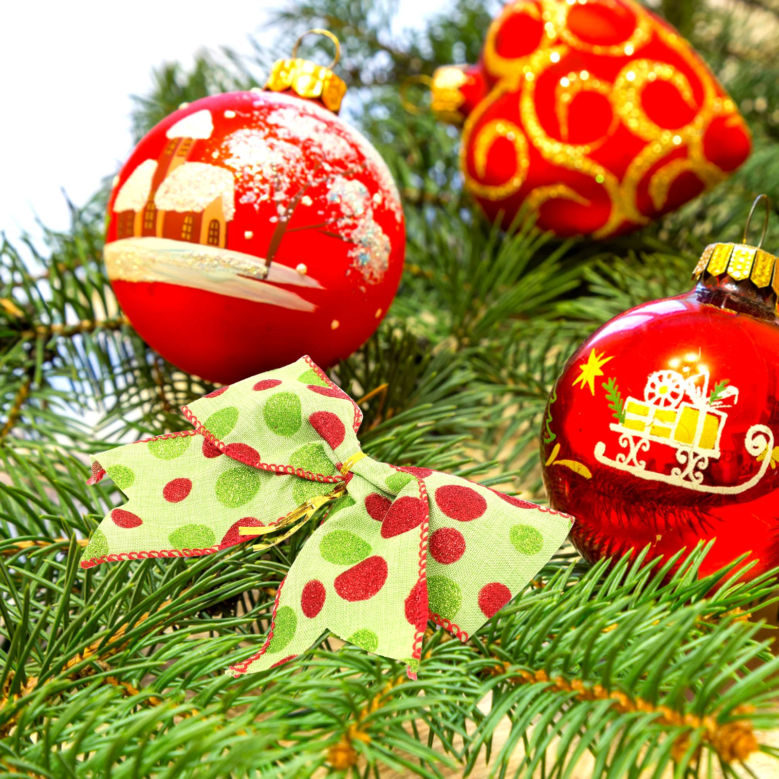 

12pcs Bow Decorations Christmas Bow nament 15CMx15CM Dot Pattern Bows for Tree Craft Holiday Accessories