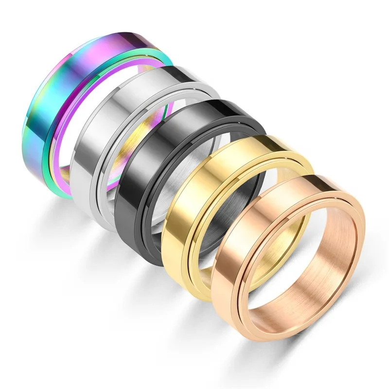 Anti Stress Anxiety Fidget Spinner Rings Black Silver Color Stainless Steel Rotating Mood Rings For Men Women Jewelry Anillo