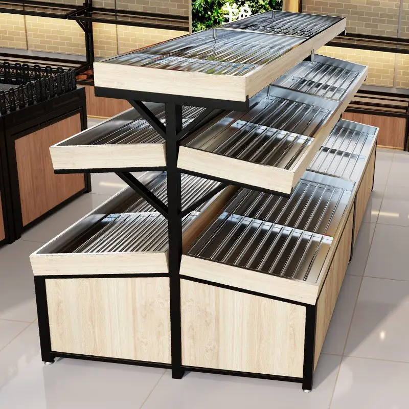Fresh supermarket  Fruit and vegetable Imitation rattan baskets Double-sided Fruit store display shelves Factory direct sales