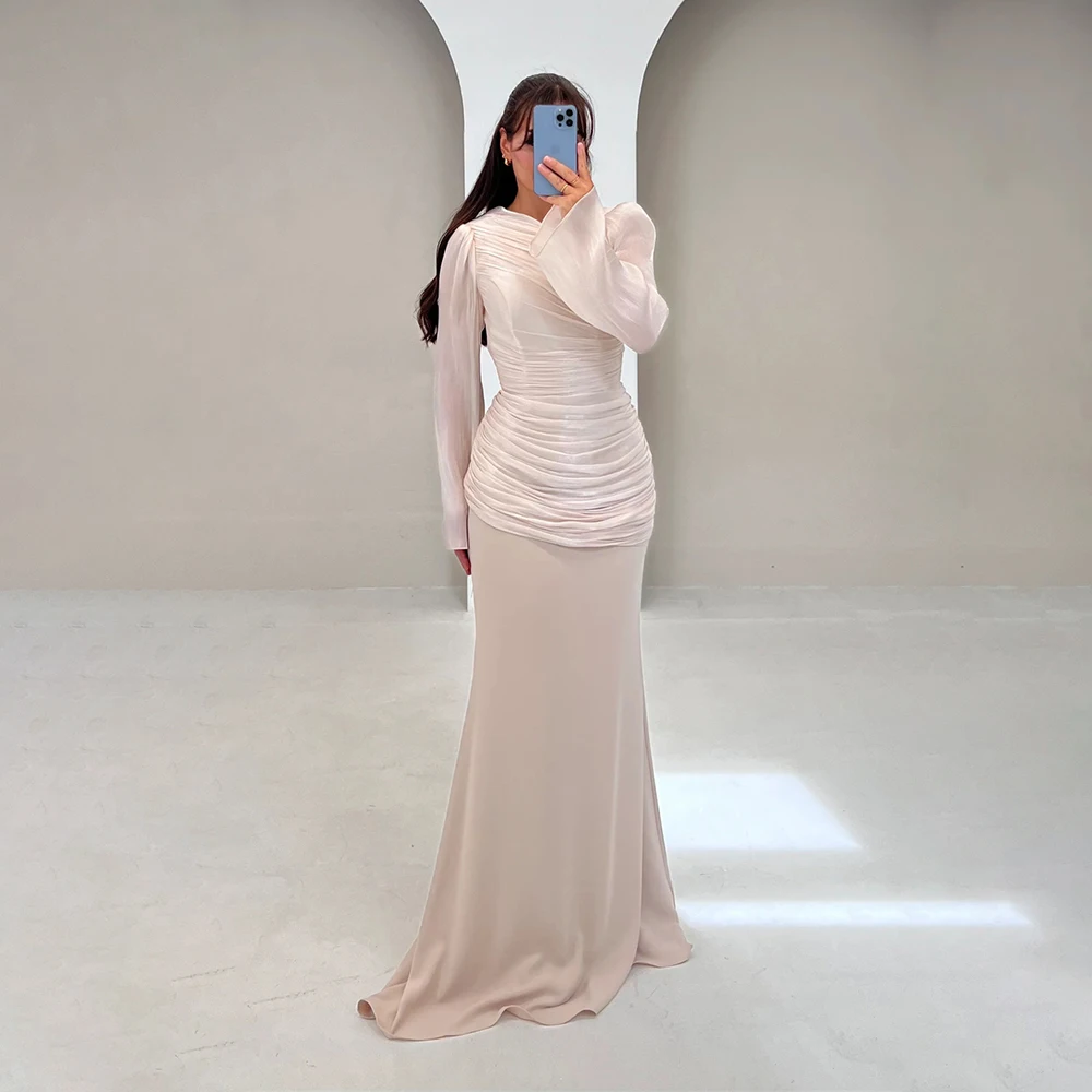 Avondjurken Vrouwen Elegante Lange Mouw A-lijn Tule Geplooide Galajurken Feestjurken Elegante Formele Celebrity Jurk Voor Vrouwen