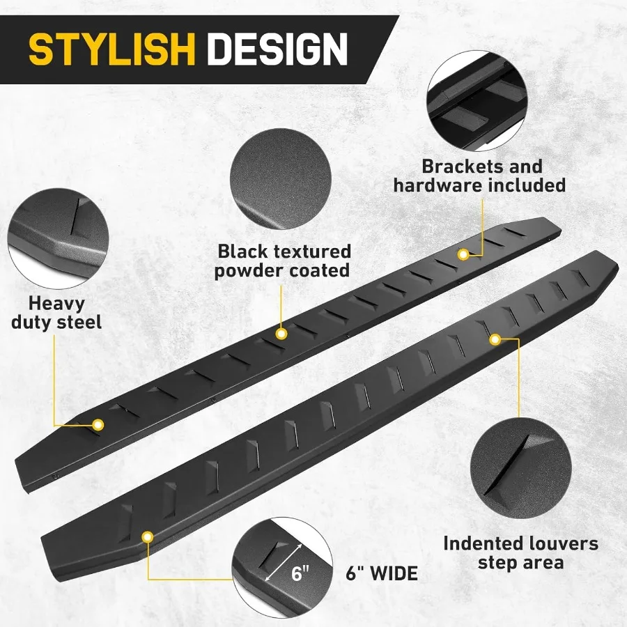 لوحات تشغيل سوداء مقاس 6 بوصات مناسبة مخصصة لـ 20192025 Dodge Ram 1500 Crew Cab خطوات جانبية شديدة التحمل مع لوحة هزاز متطابقة للجسم #3