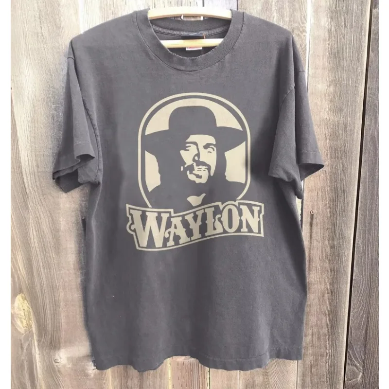 Harajuku Charcoal Pattern T-shirt Waylon Jennings Charcoal Neutral T-shirt
