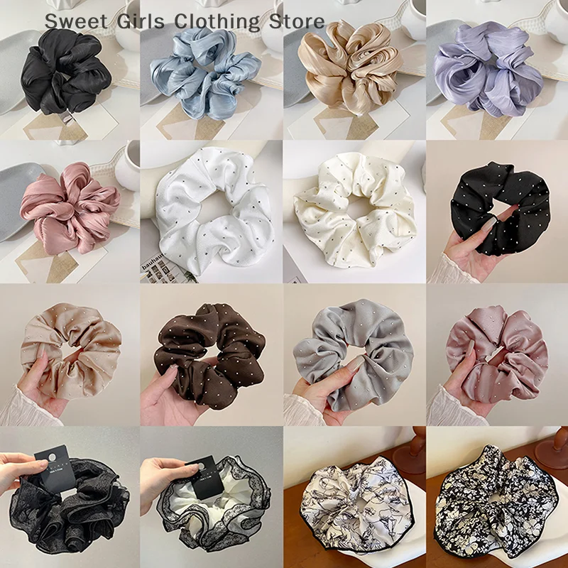 

2025 Spring Summer New Style Women Silk Satin Scrunchies Korean Ladies Girls Elastics Hair Band Ponytail Hold Hair Accessories