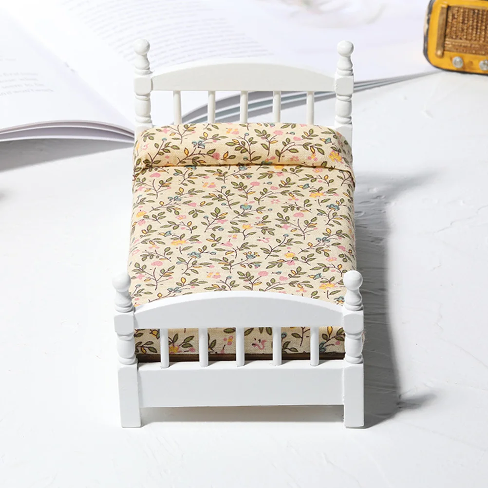 Dollhouse Single Bed Miniature Scene Accessory Model Models Wooden Decor Supplies Furniture Ornament