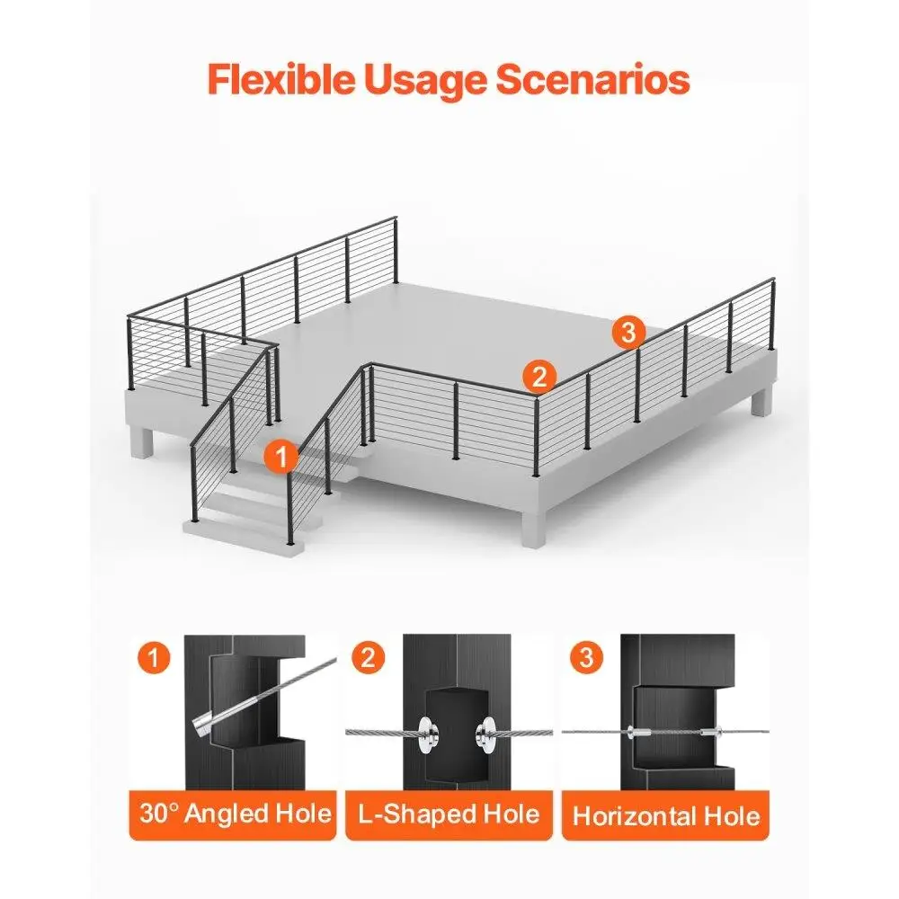Stainless Steel Cable Railing Post 36x1x2 Inch Level Deck Stair Railing Kit Pre-Drilled Black Mounting Bracket Handrail Post