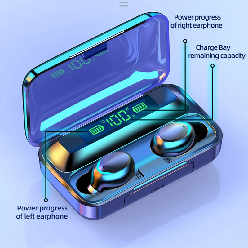 Auricolari Bluetooth F9 cuffie TWS cuffie Wireless con microfono scatola di ricarica da 3000mAh auricolari Stereo In-Ear sport spedizione gratuita