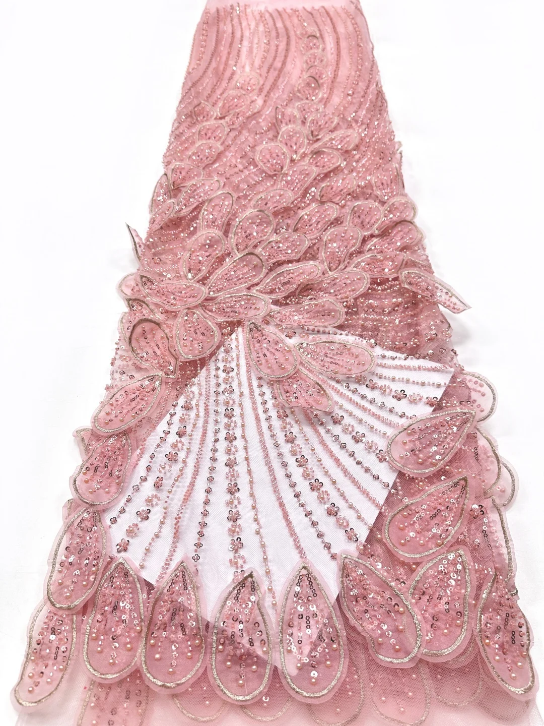 

2yards African Heavy Beaded Net Lace Fabric French Bridal Sequins Luxury Nigerian Tulle Couture Materie for Wedding Dresses