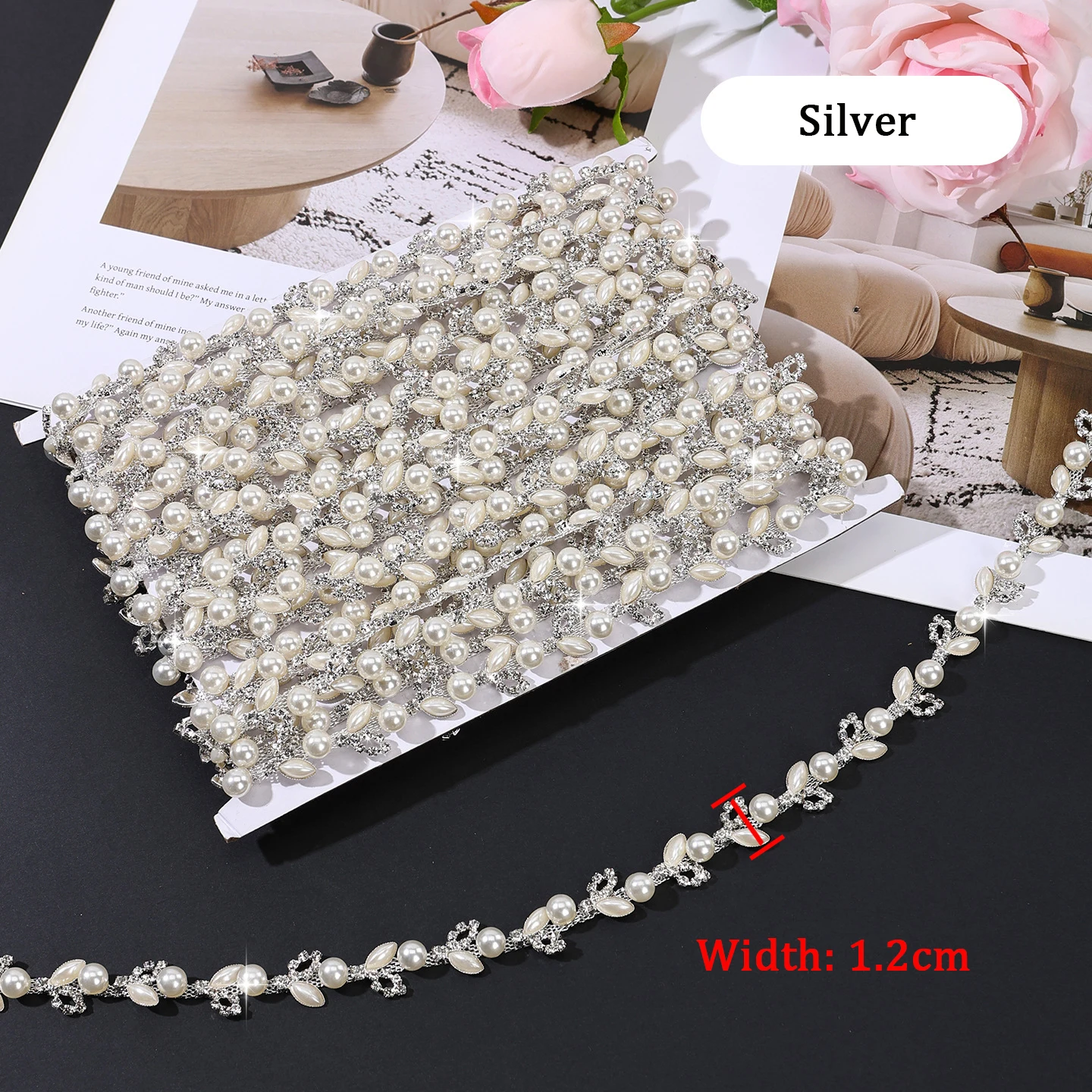 10 Yards Strasskette DIY Bastelzubehör Nähzubehör Eingelegte Perlen Blattform Strassband Party Geschenk Dekoration – Detail 5