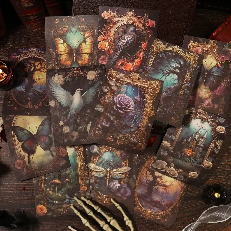 20Pcs Fog Mirror Phantom Retro Dark Gothic Style Material Paper Handbook Collage Supplies Scrapbook Writing 190*123mm