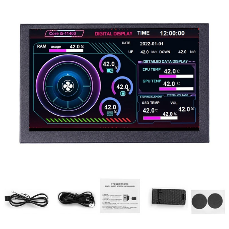 HOT SALE 5-Inch USB-C Sub-Screen Chassis IPS Computer Sub-Screen Graphics Card Temperature Monitoring Status Chassis Black