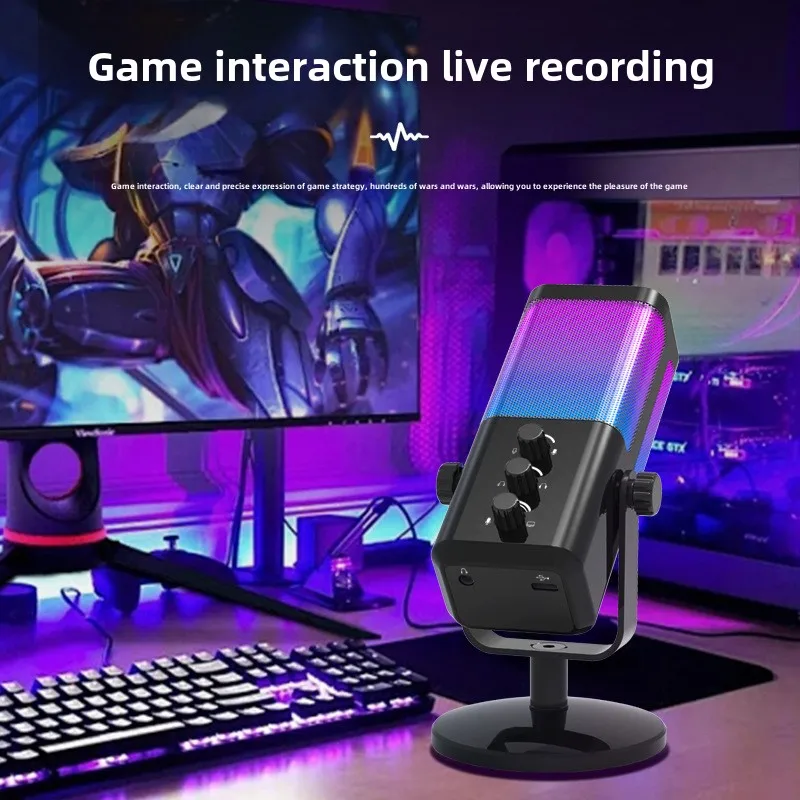 USB Dynamic Condenser Microphone Kit with RGB Clear Sound Quality for PC Mobile Phone Live Broadcast Game Competition Recording