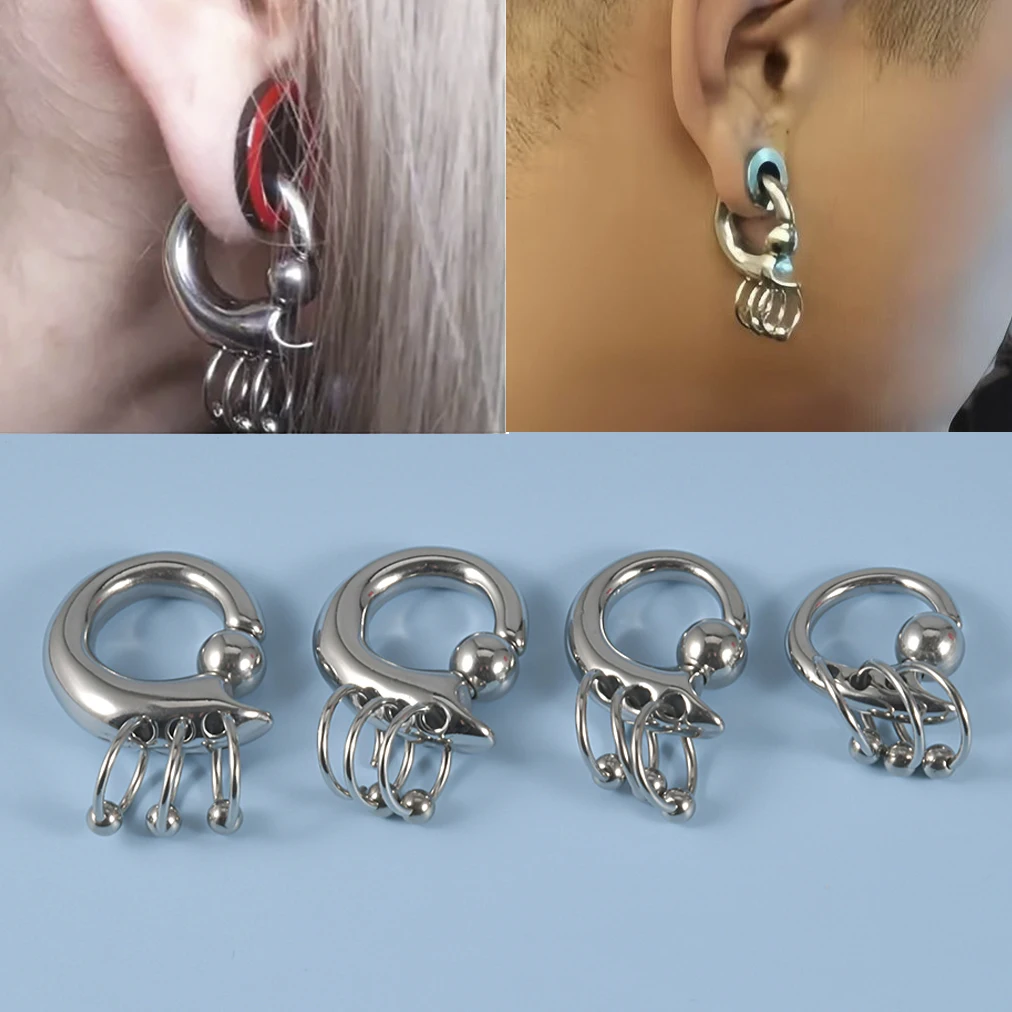 1PC Surgical Steel Captive Bead Rings Spring Action PA Rings CBR with 3 Rings Strecher Expansion Ear Plug Tunnel Earring