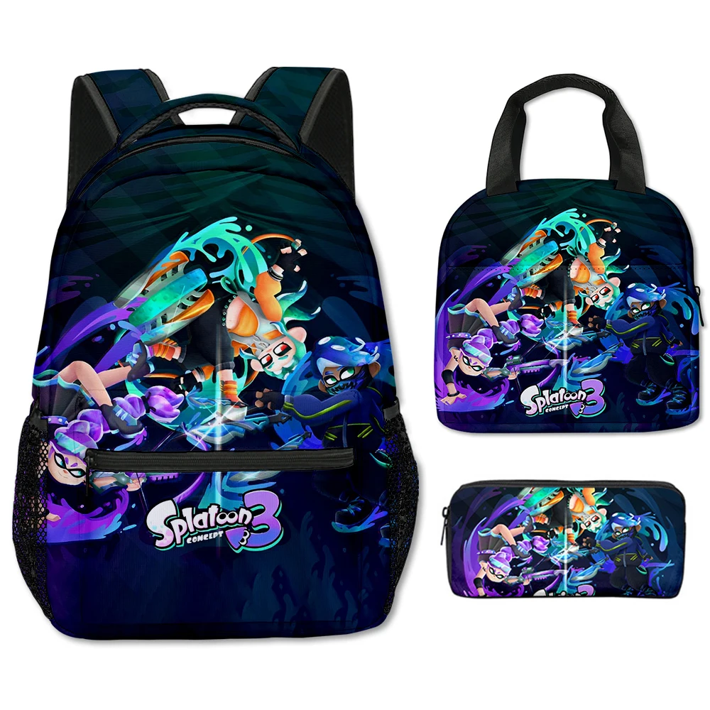 Trendy Youthful Novelty Splatoon 3 3D Print 3pcs/Set Student School Bags Laptop Daypack Backpack portable Lunch bag Pencil Case