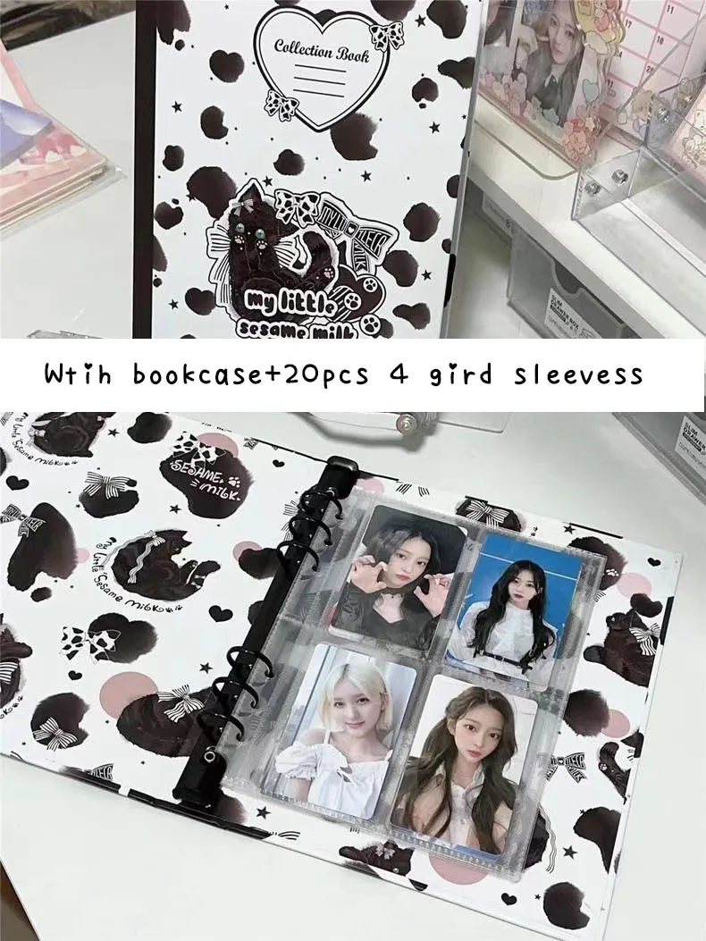 SKYSONIC Black Cat A5 Ring Collect Book Full Set With 20pcs Sleeves,Bookcase Photo Album Postcards Hard Binder Kpop Organizer