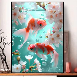 Diy 5D Diamond Painting New 2024 Japanese cherry blossom Koi Fish Full Mosaic Cross stitch Rhinestone Embroidery Home Decoration