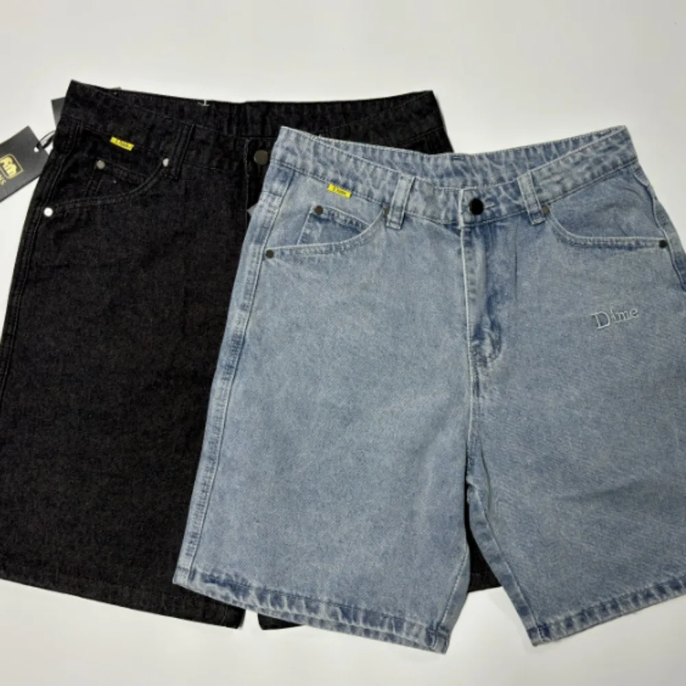 Celana pendek Denim bordir huruf, celana pendek Denim, celana kargo jalan, pria dan wanita, celana China longgar, lurus, musim panas, Y2K