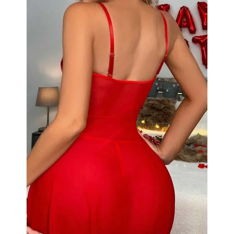 Robe de nuit dos nu en maille rouge pour femme, pyjama sexy, lingerie, vêtements de nuit, robe de soirée