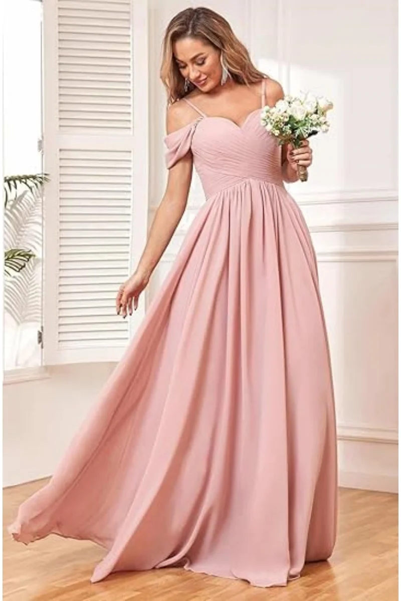 

Women's Off Shoulder Bridesmaid Dress for Juniors Wedding Guest Formal Evening Maxi Gowns with Slit
