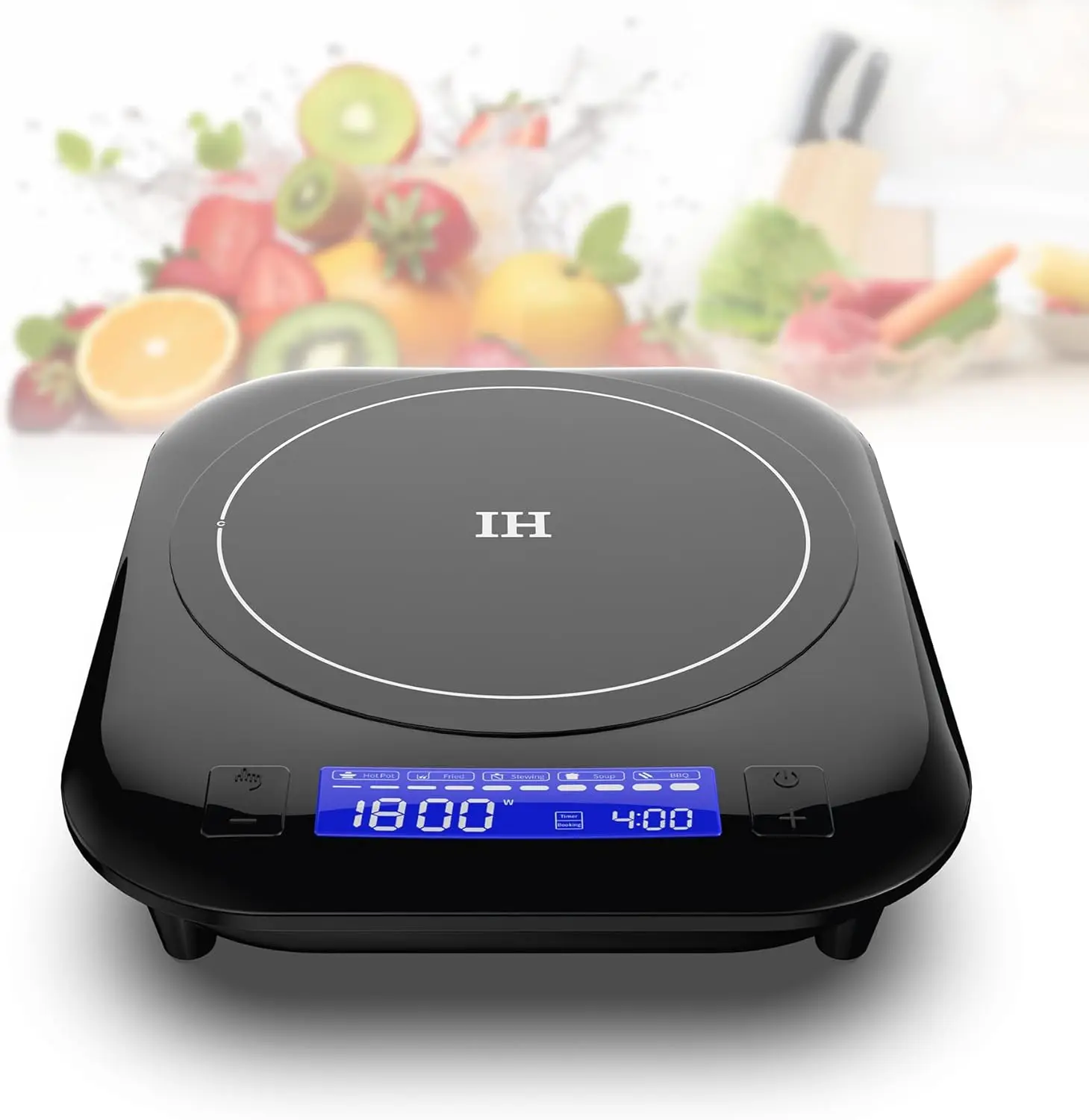 

1800W Single Induction Cooktop, 110V, 5 Cooking Modes, LCD Touch Control, 9 Temperature Levels, 4H Timer, Overheat Protection