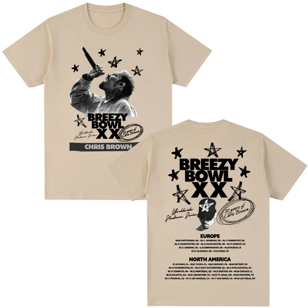 تي شيرت مغني الراب الشهير كريس براون تي شيرت بريزي باول XX جولة الهيب هوب Harajuku التي شيرت الرجال النساء فضفاض القطن الجدة تي شيرت الشارع الشهير