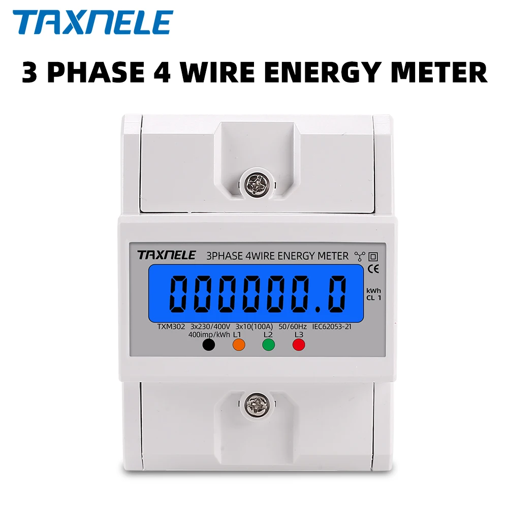 Din Rail 380V 3 Phase 4 Wire Electronic Watt Power Consumption Energy Meter Wattmeter kWh 100A AC 50Hz 60Hz LCD Backlight