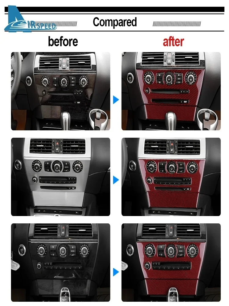 Kohlefaser-Innenaufkleber für BMW 6er Serie E63 E64 2004 2005 2006 2007 2008 2009 2010 Auto-Armaturenbrett-Verkleidung AC-CD-Panel-Abdeckung