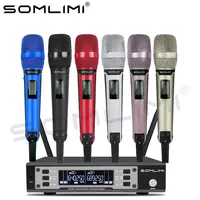 SOMLIMI EW135G4 UHF canales duales sistema con micrófono inalámbrico profesional puesta en escena dinámica de larga distancia de mano de Metal