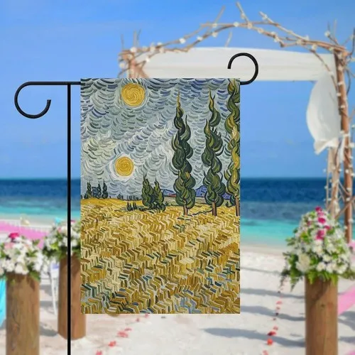 Wheat Fields And Cypress Trees Garden Flag for Outdoorr Spring, 12x18 Inch RRI