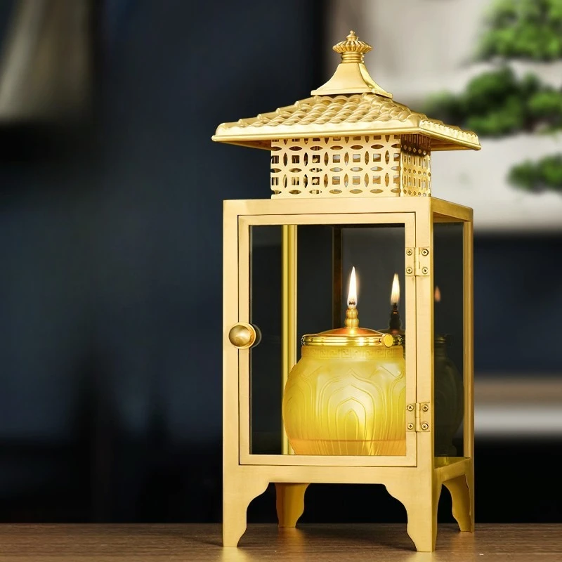 

Cz brass square for home ghee lamp everlasting outdoor windproof liquid candle cover ornament