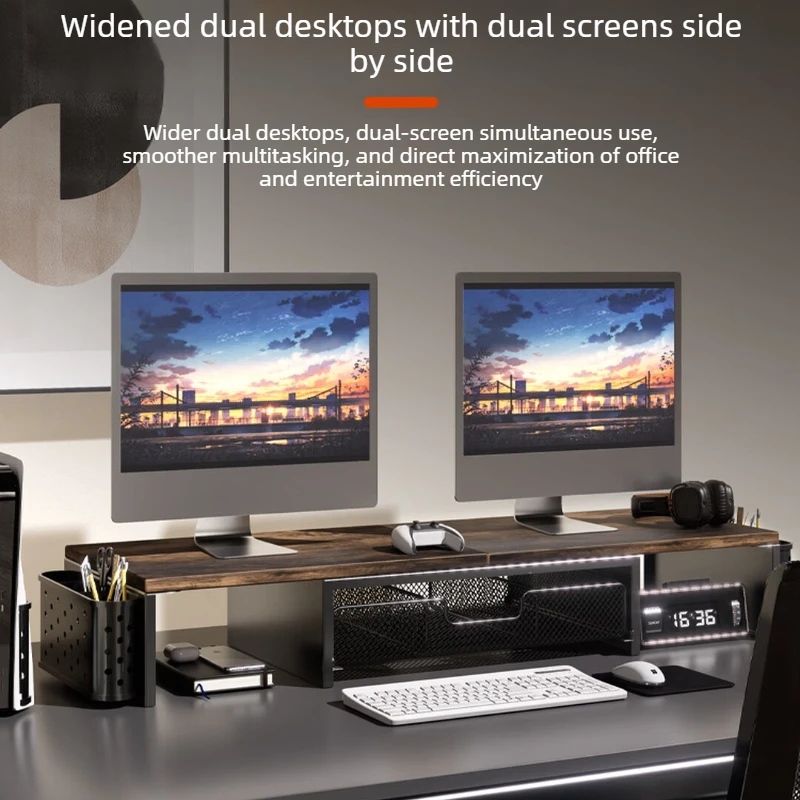 Dual Monitor Stand Riser Extendable Rotating Corner Desktop Shelf for Laptop Computer Storage Organizer Office Home 모니터 받침대