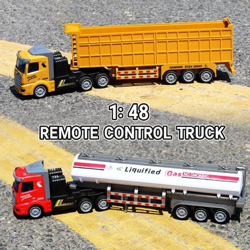 1:48 RC Car Toys for Boys Remote Control Truck Heavy-Duty Transporter Container Truck Electric Enginner Vehicle Childern Gift