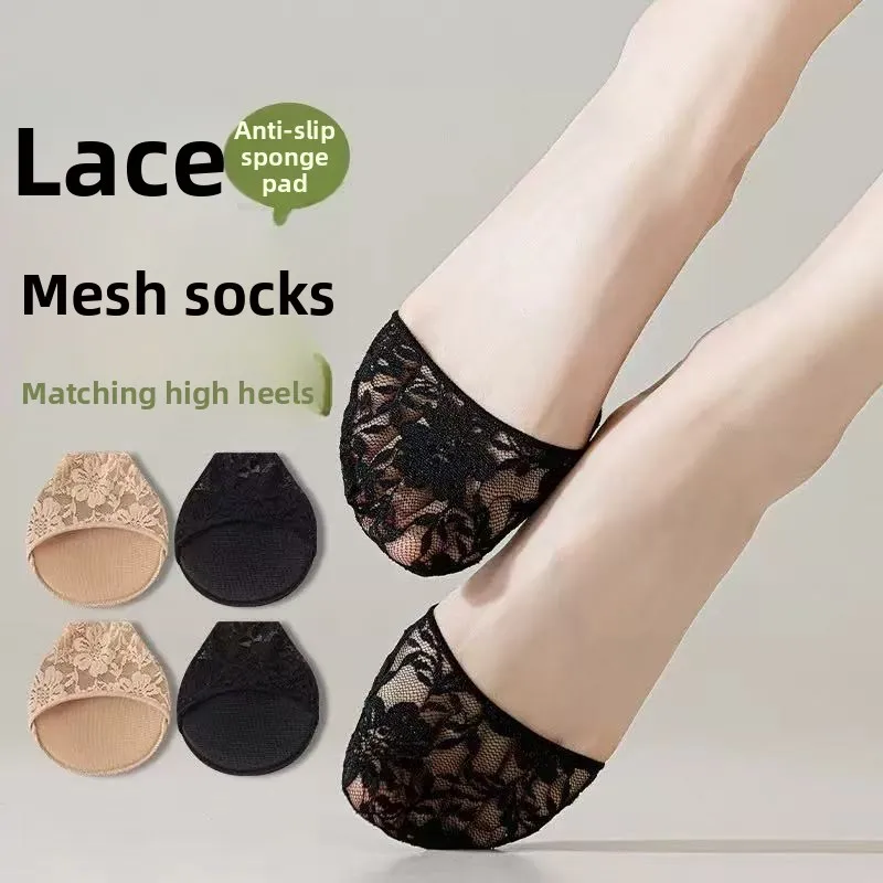 Women High Heel Half Insoles Lace Cotton InvisibleFoot Cushions Anti Blister Non Slip Toe Separator Forefoot PressureRelief Pads