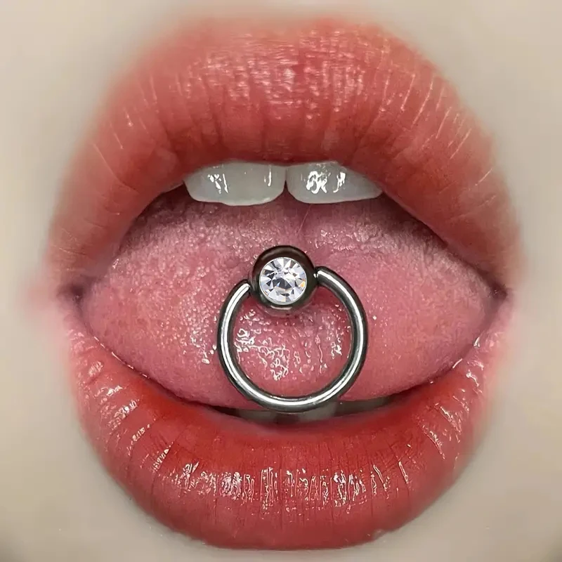 1pc Zirkon Zungen ringe Edelstahl Lang hantel Zunge Piercing Körpers chmuck