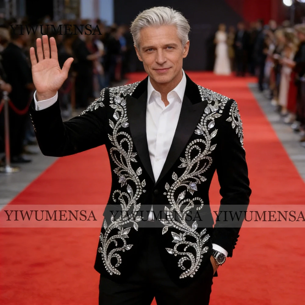 

Металлический модный костюм с бриллиантовыми бусинами для мужчин: однобортный пиджак и брюки, комплект из 2 предметов, для свадьбы, смокинг для жениха, для торжественных мероприятий 2026