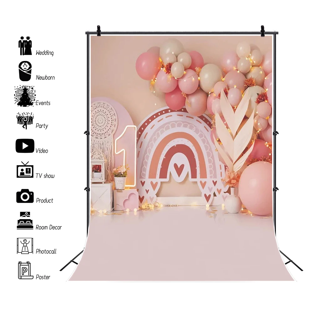 Newborn Baby 1st Birthday Backdrop Girl Boy Baby Shower Balloon Tent Kids First Birthday Cake Smash Party Photography Background