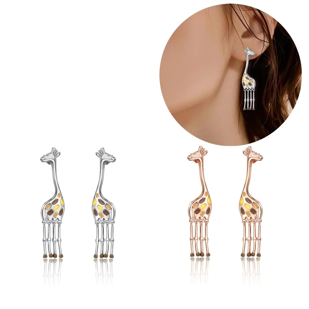 Fashion Silver & Rose Gold Color Cute Animal Giraffe Earrings Fit Women Party Jewelry Gift