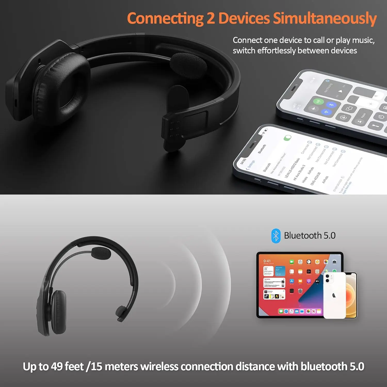 Wireless Bluetooth call earphones, Bluetooth 5.2ENC call noise cancelling earphones, single-sided head mounted call earphones