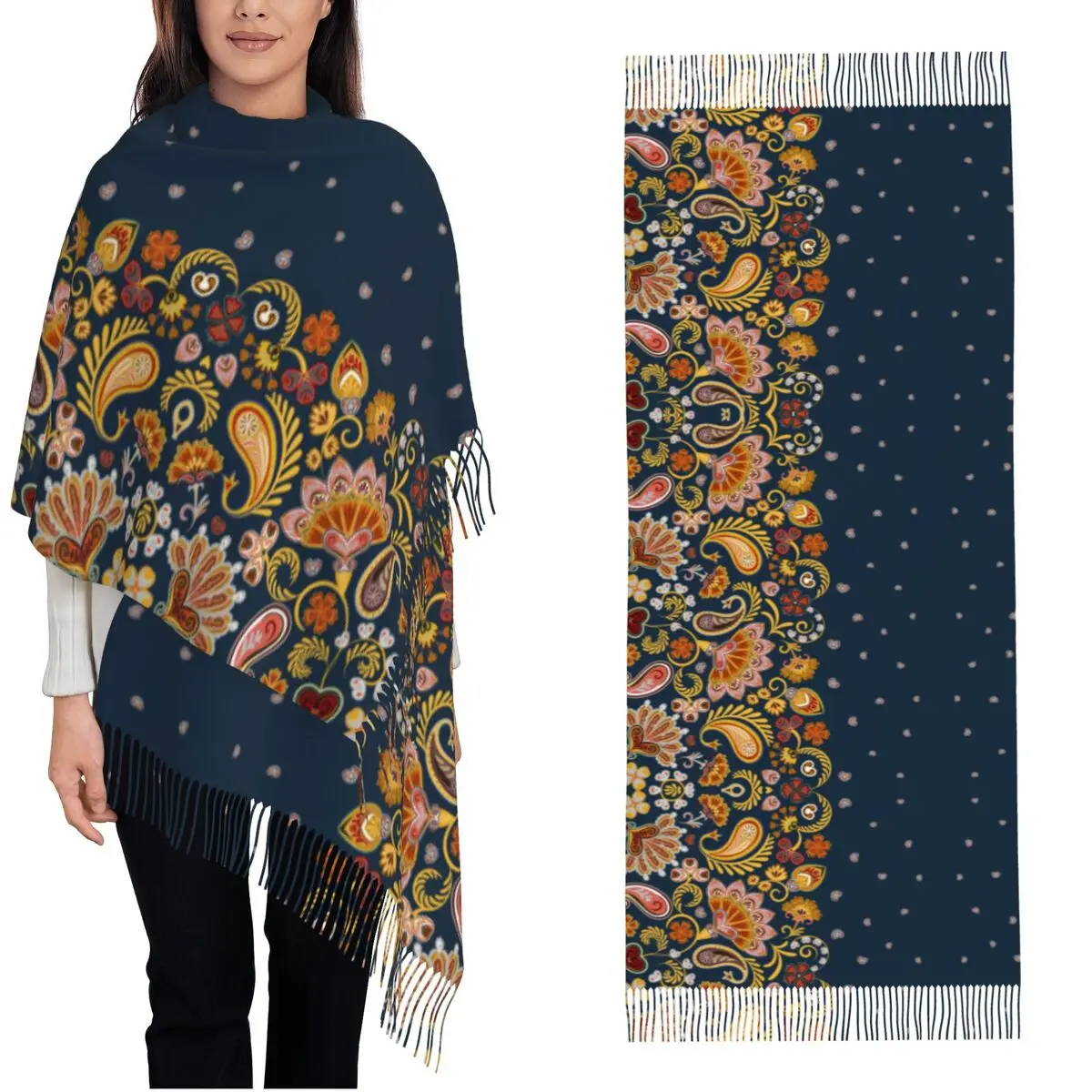 Beautiful Paisley Flower Women's Scarf Pashmina Shawls and Wraps for Evening Dresses Blue Mandala Floral Cashmere Feel Scarves