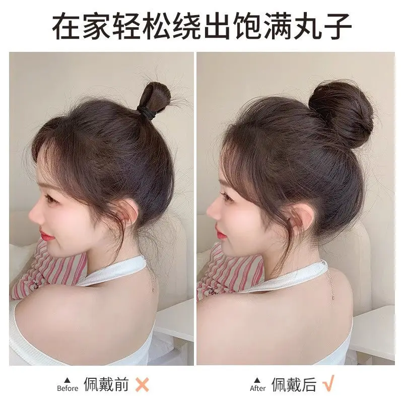 Perruque de tête de chignon à enroulement de style coréen et japonais, boucle de cheveux, cheveux de simulation intégrés, moelleux et paresseux, perruque enroulée de prêt Tat