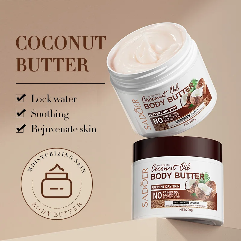 Body Butter Soothes Dry Skin Moisturizer Smooth Rough Deep Hydrating Whitening Cream Coconut Skin Care Body Lotion 200g