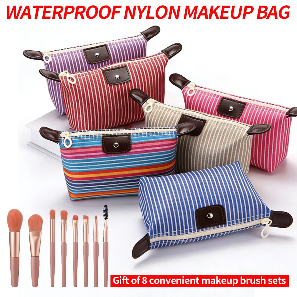 ¡8 pinceles de maquillaje gratis! Bolsa de cosméticos de viaje impermeable - Organizador de artículos de tocador de nailon